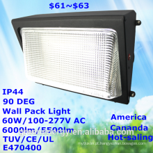 Mercado de venda popular américa canadá ip44 60 w 100lm / w alta lumen eficiência tuv ce ul e470400 levou pacote de parede luz led luz